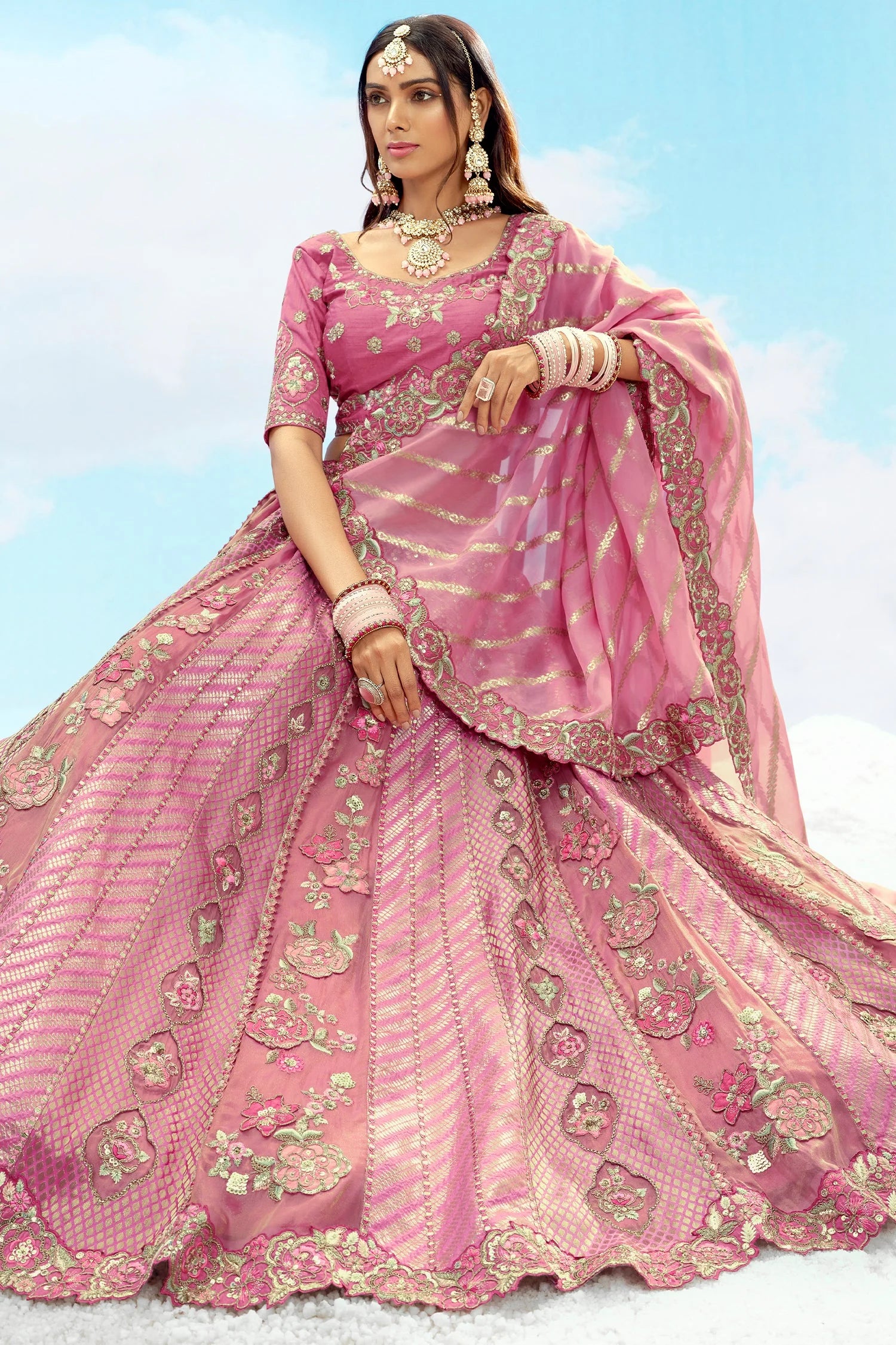 Designer Silk Lehenga with Sequin and Floral Work