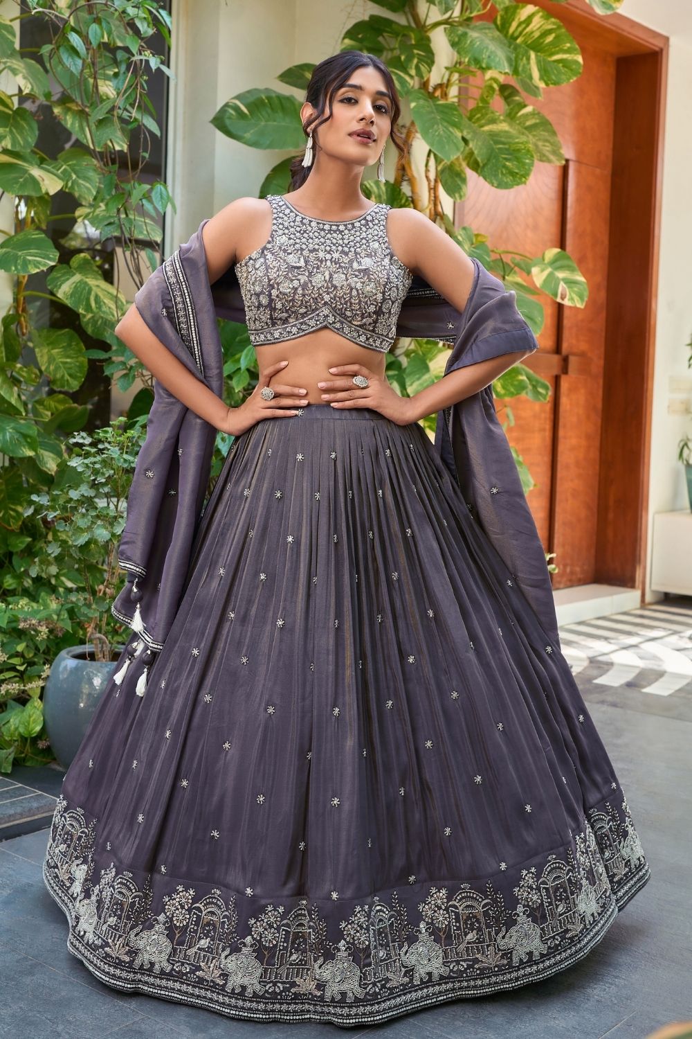 Purple Silk Lehenga Choli With Hand Embroidery