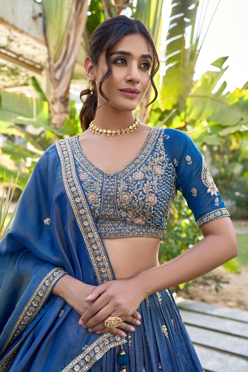 Blue Silk Lehenga Choli With Hand Embroidery