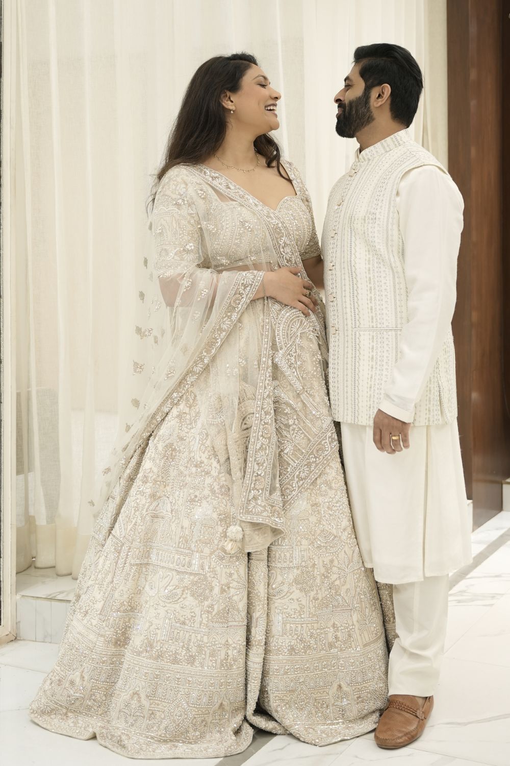 Ivory Silk Designer Bridal Lehenga Choli With All Over Hand Work