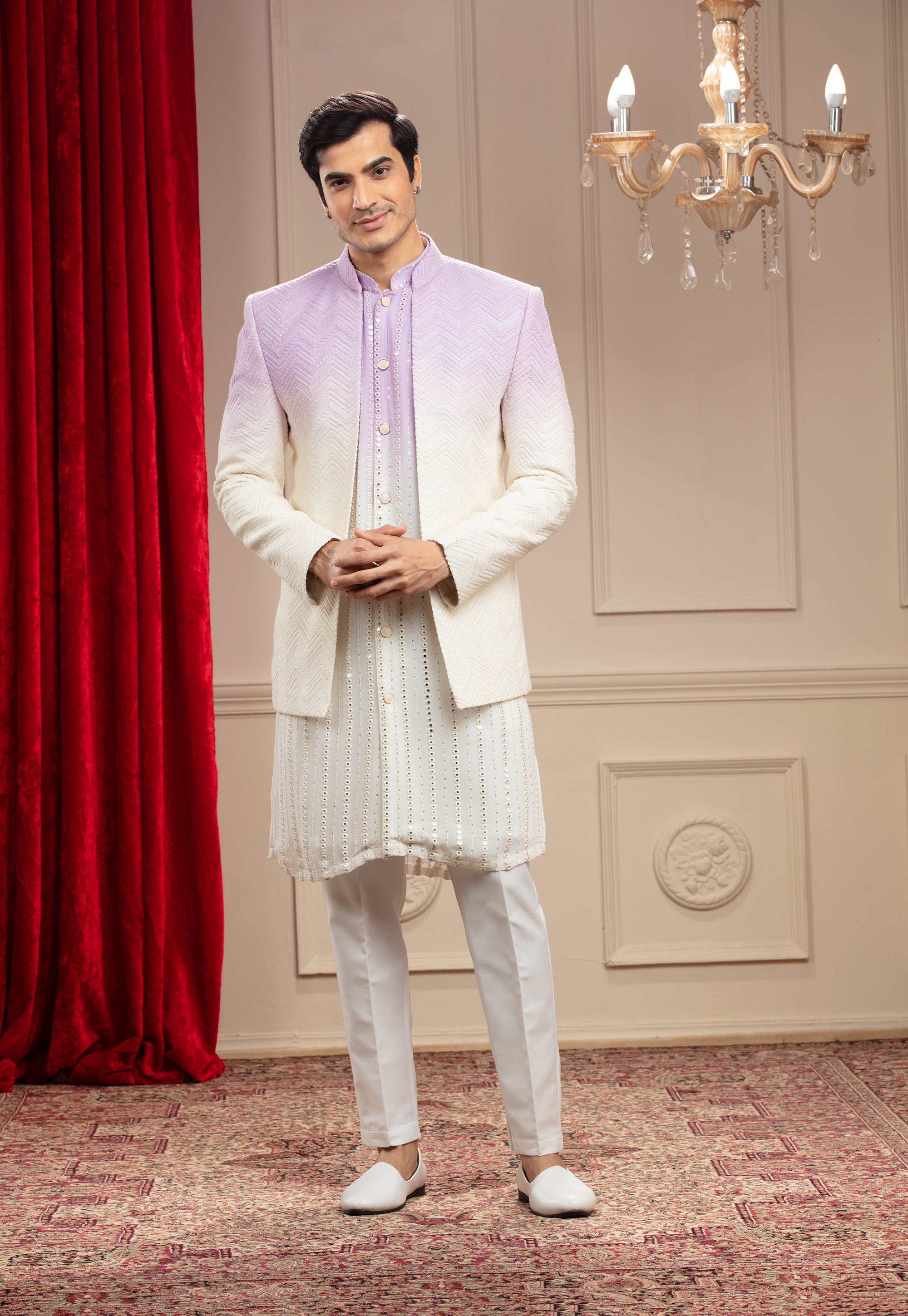 Lilac Ombre Open Jodhpuri with Sequins and Resham thread work