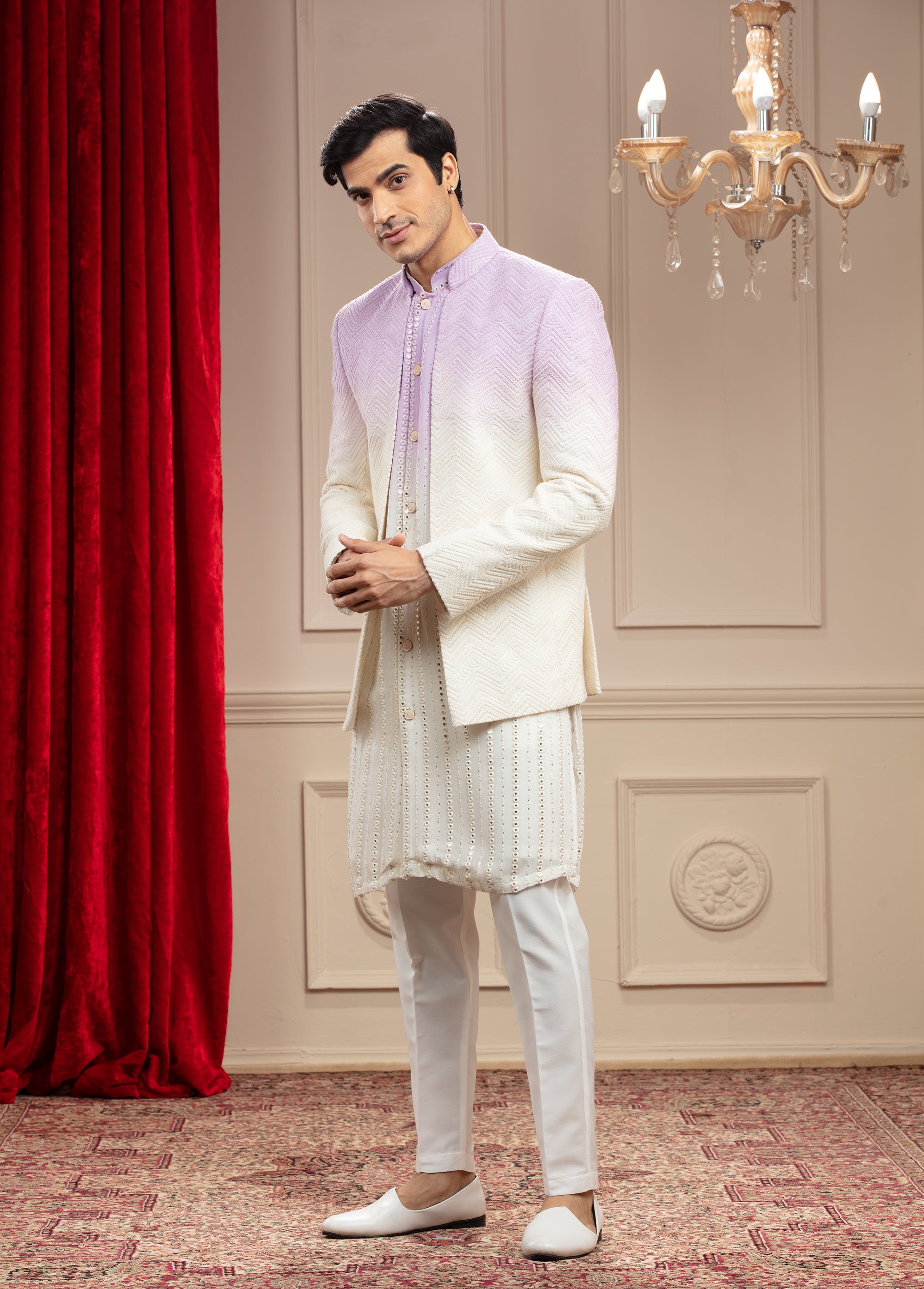 Lilac Ombre Open Jodhpuri with Sequins and Resham thread work