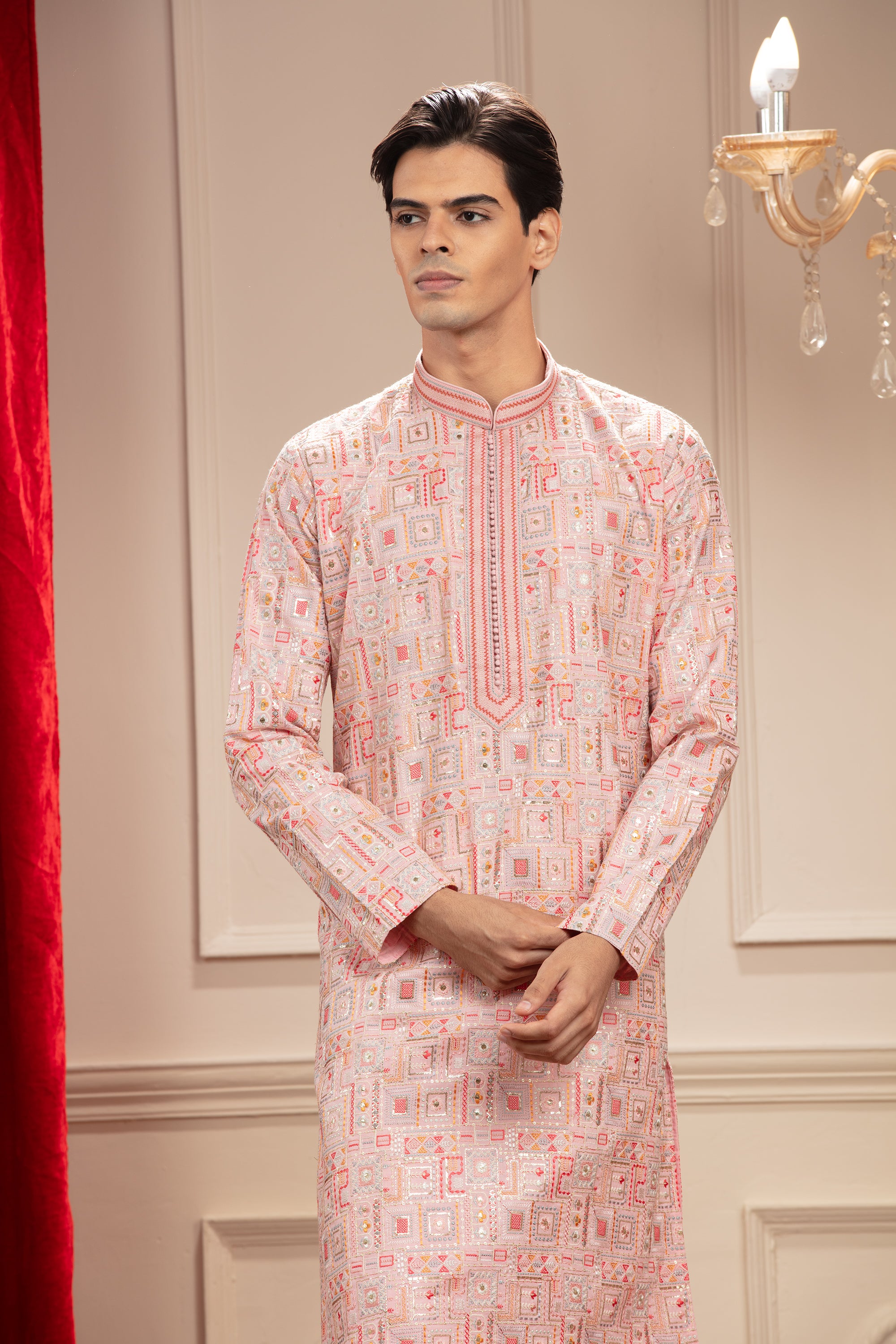 Pink kurta and white pajama hot sale