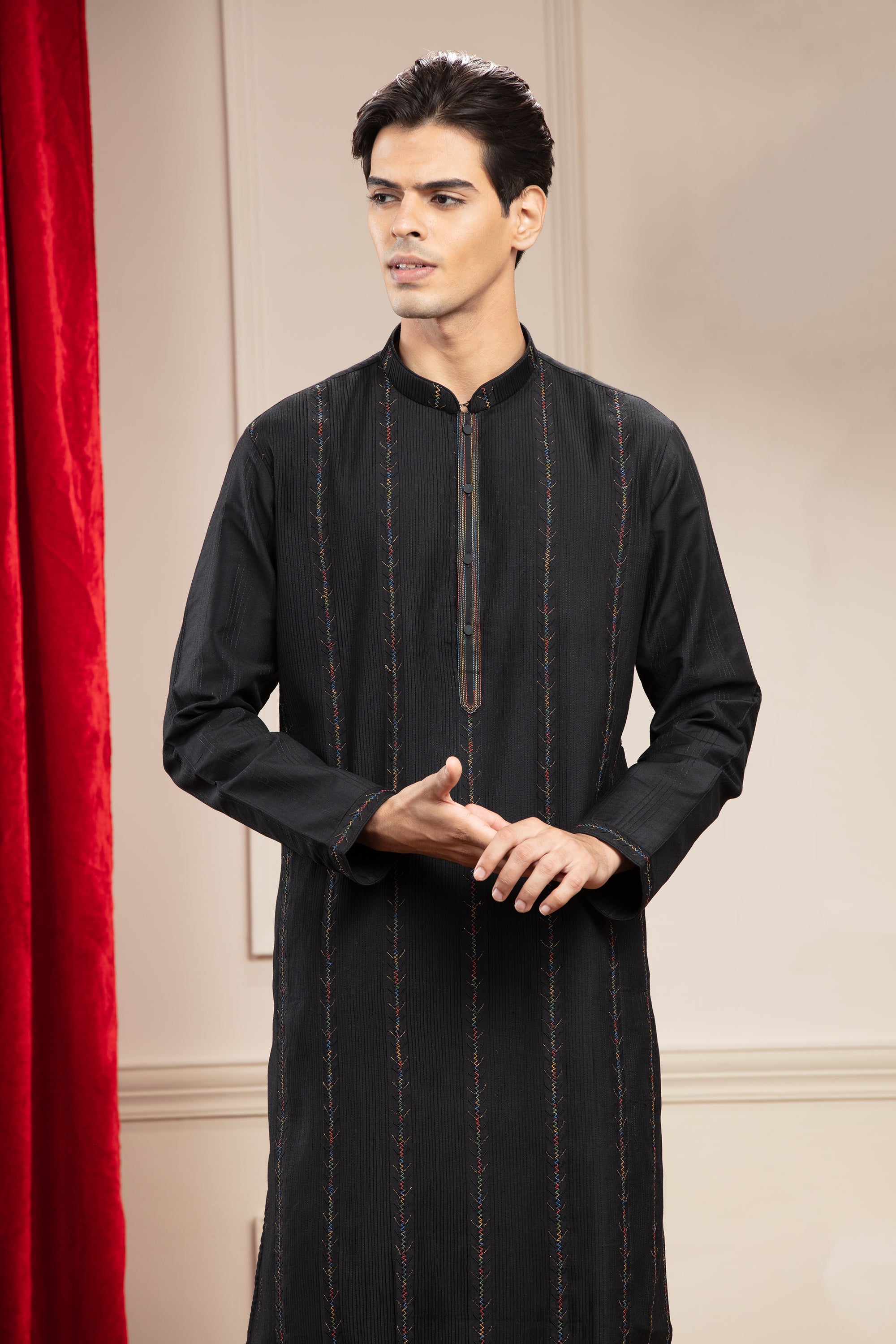 Black kurta red outlet pajama