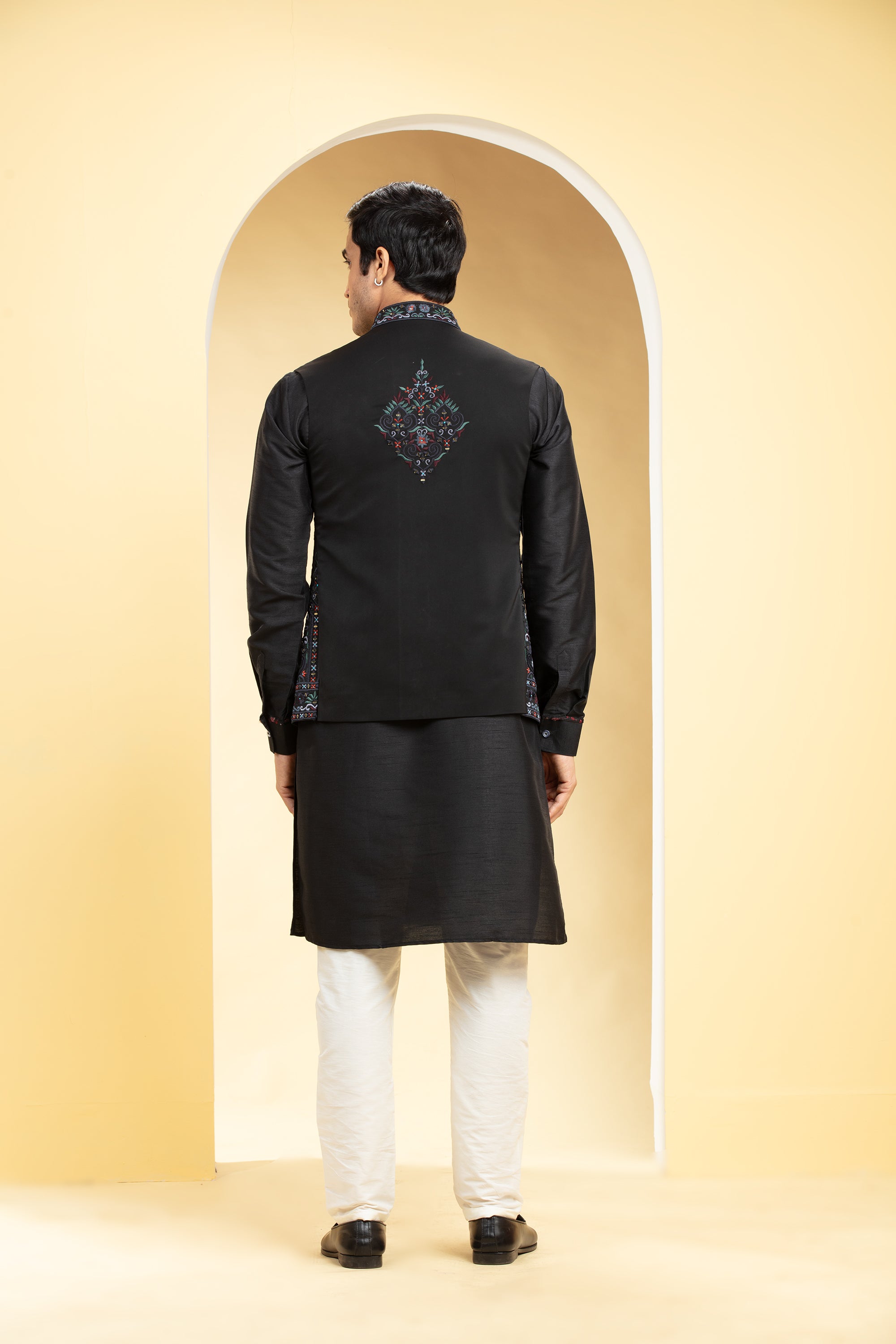 Jet Black Open Jodhpuri with Thread and mirror placement work