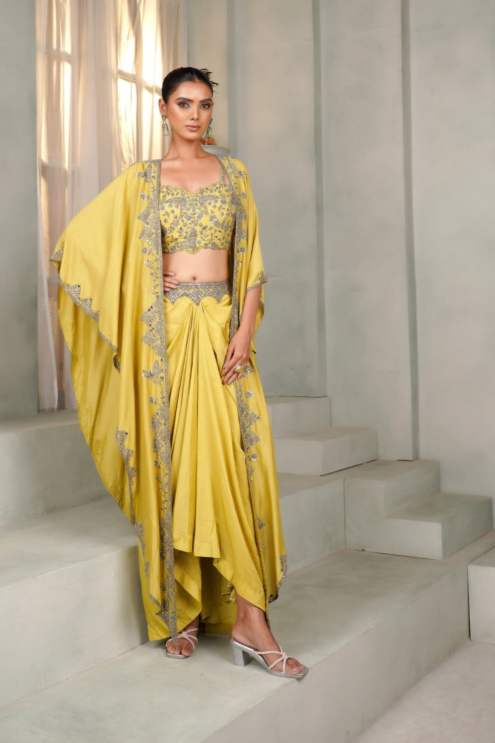 Yellow gaji silk Indo western