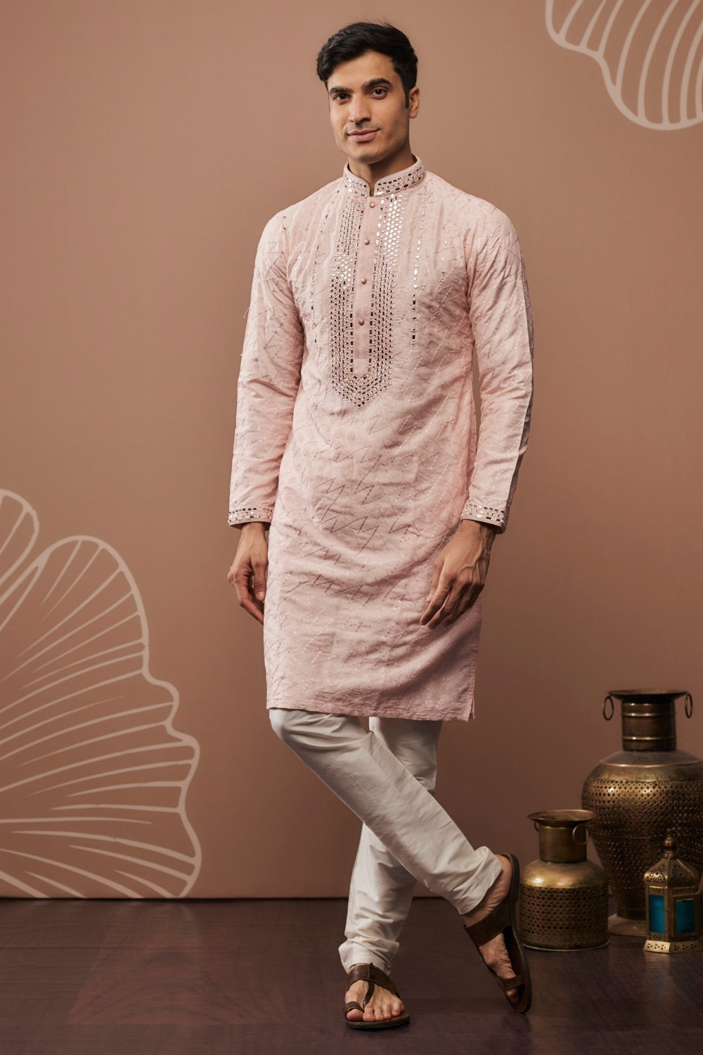 Silk kurta set with hand and machine work