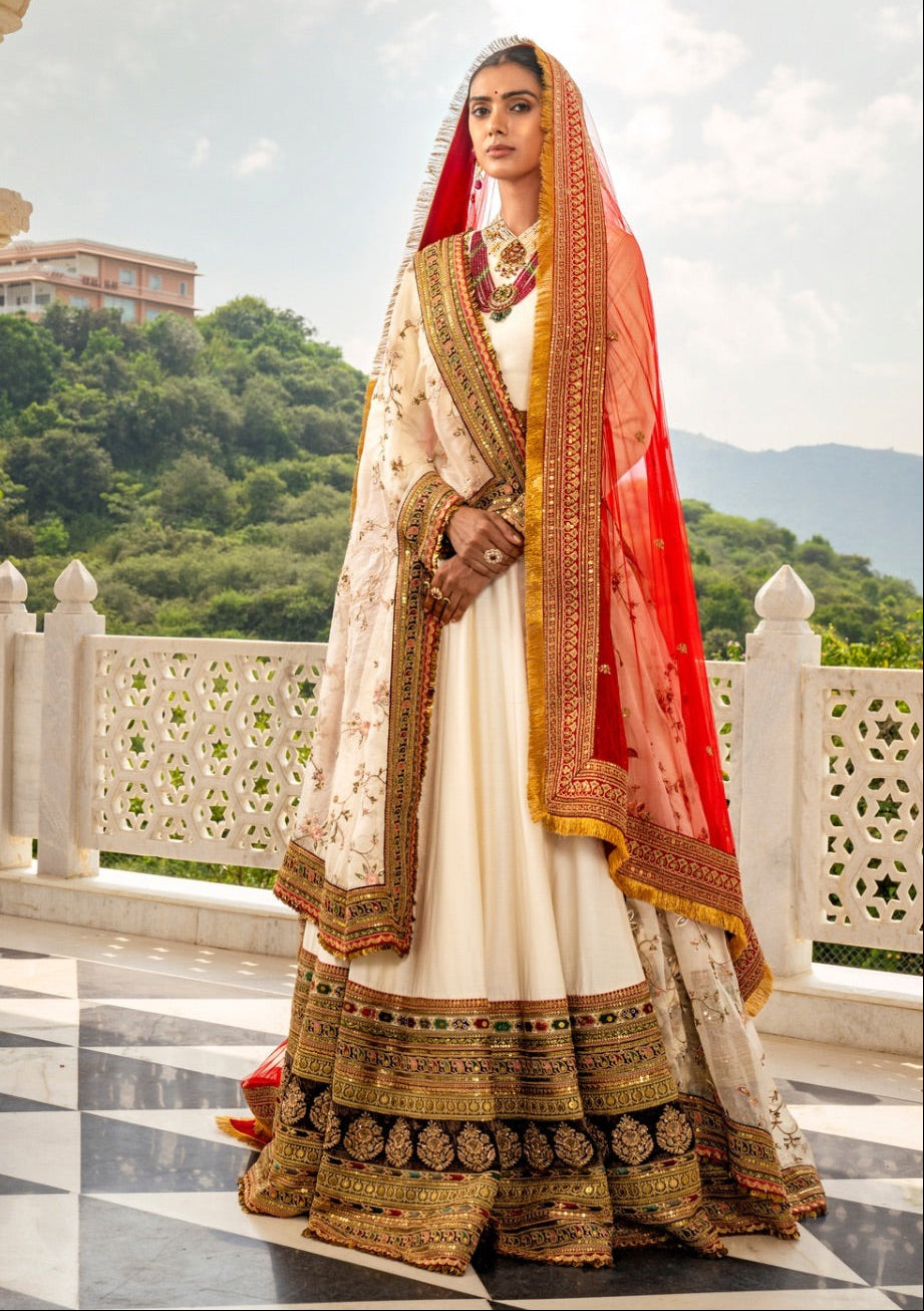 Ivory soft silk lehenga choli with pita work