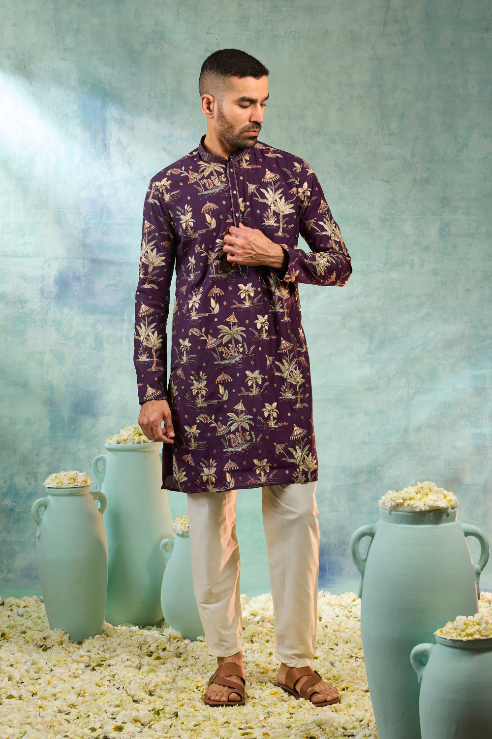 Silk kurta set multi thread embroidery