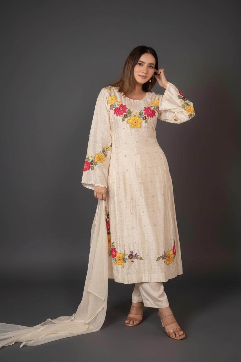 White satin silk salwar suit