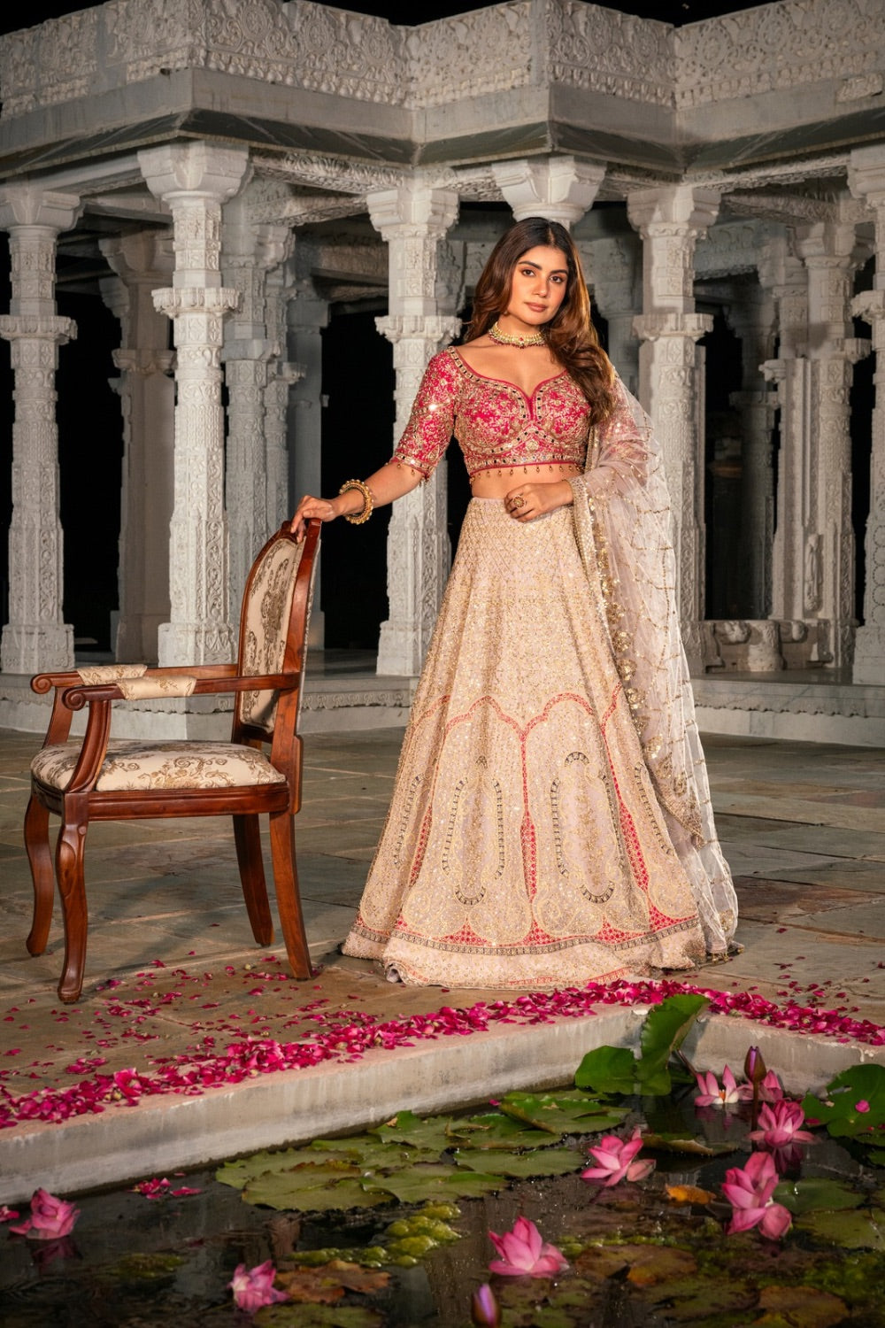 Pink & Cream geogette lehenga choli with sequin s and mirror work
