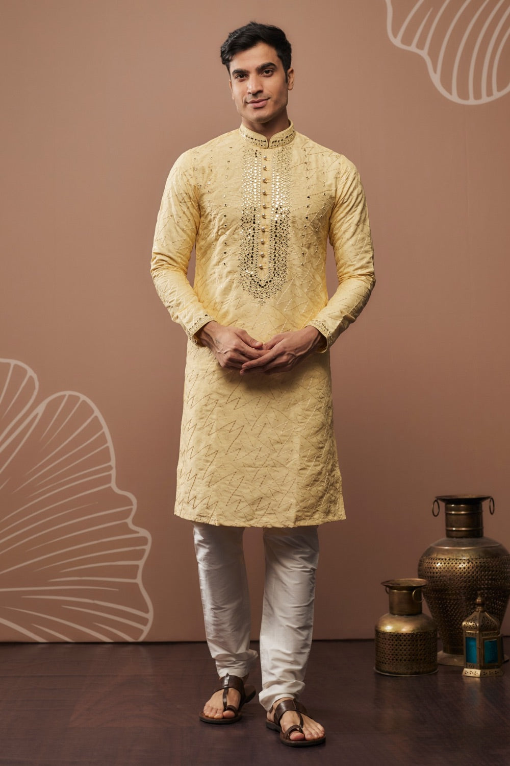 Silk kurta set with hand and machine work