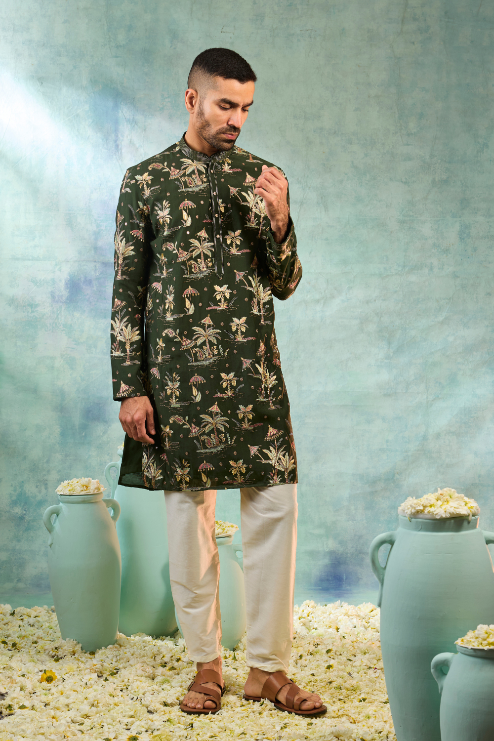 Silk kurta set multi thread embroidery