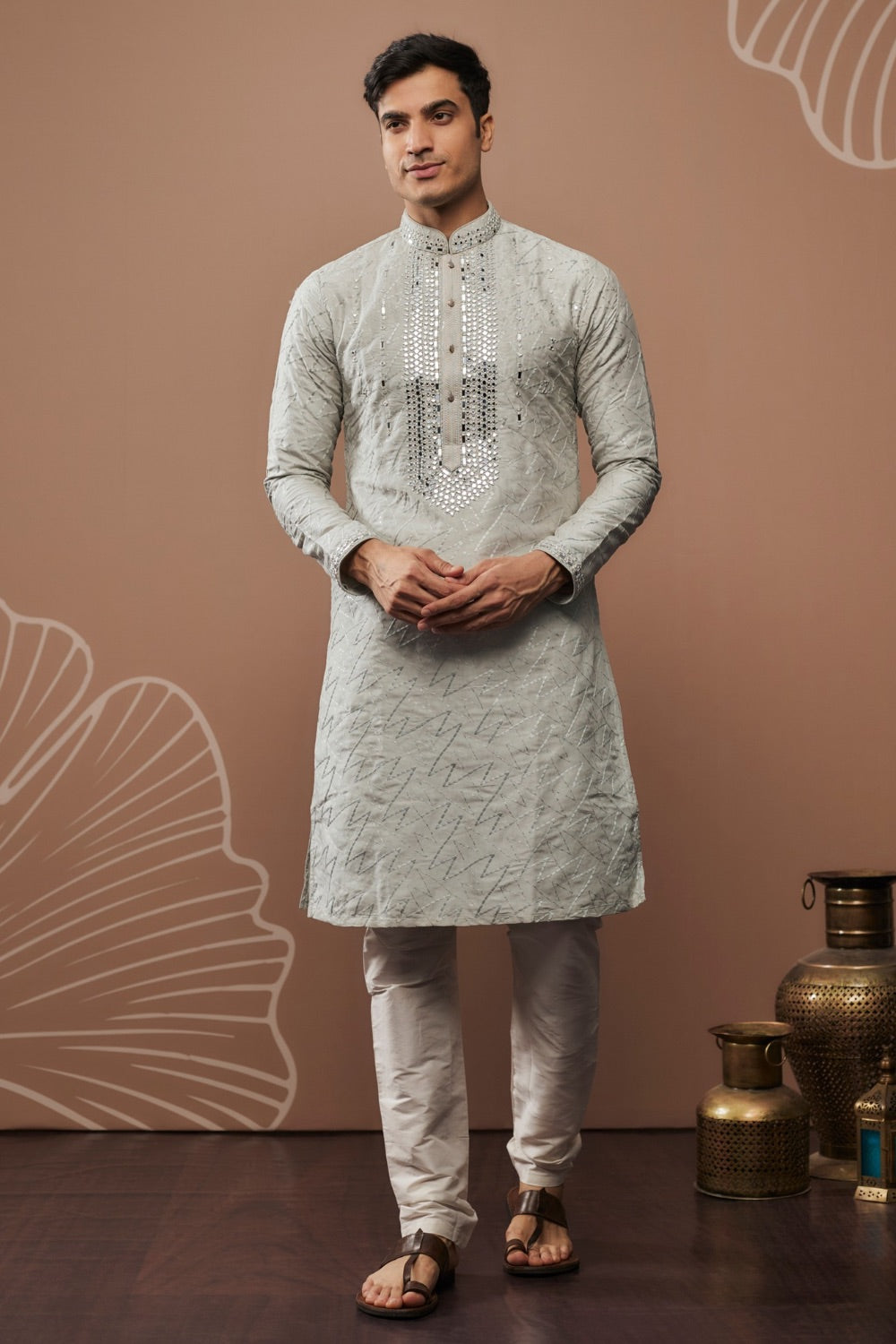 Silk kurta set with hand and machine work