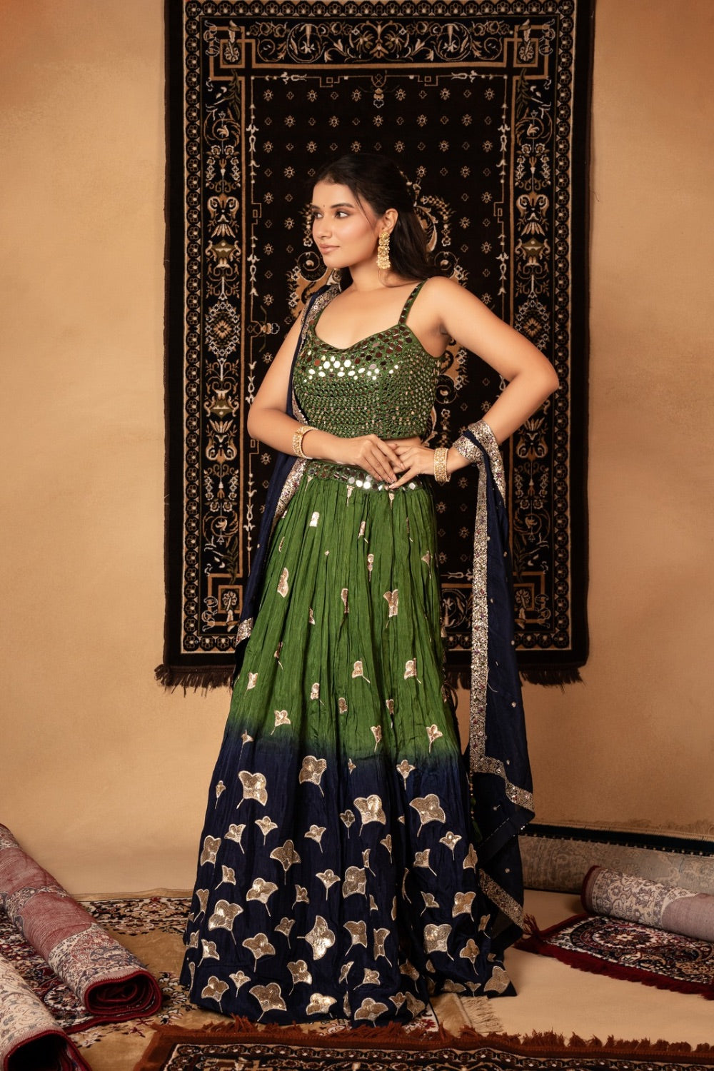 Green and blue lehenga choli best sale