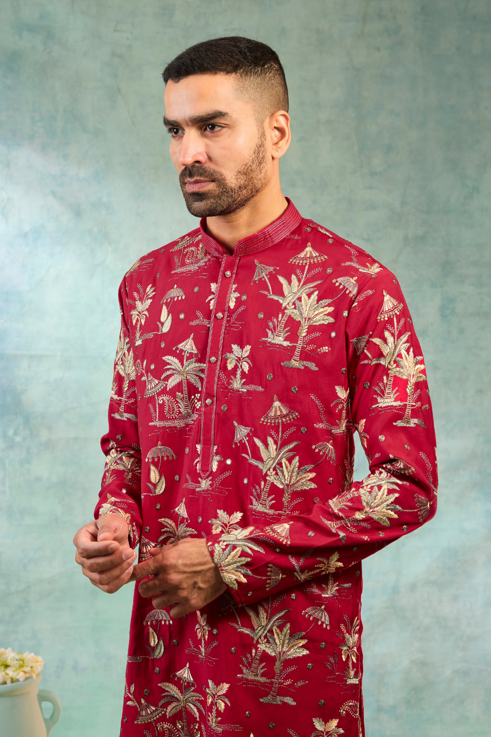 Silk kurta set multi thread embroidery