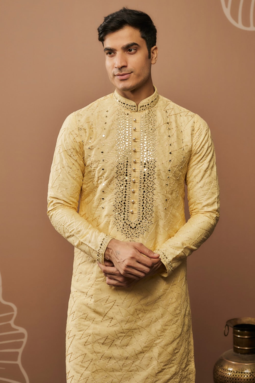 Silk kurta set with hand and machine work