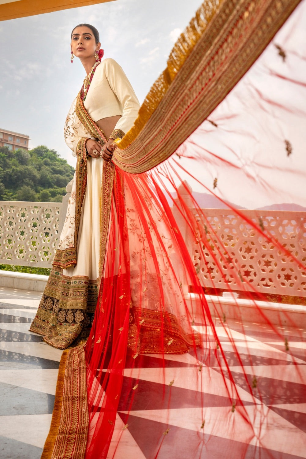 Ivory soft silk lehenga choli with pita work