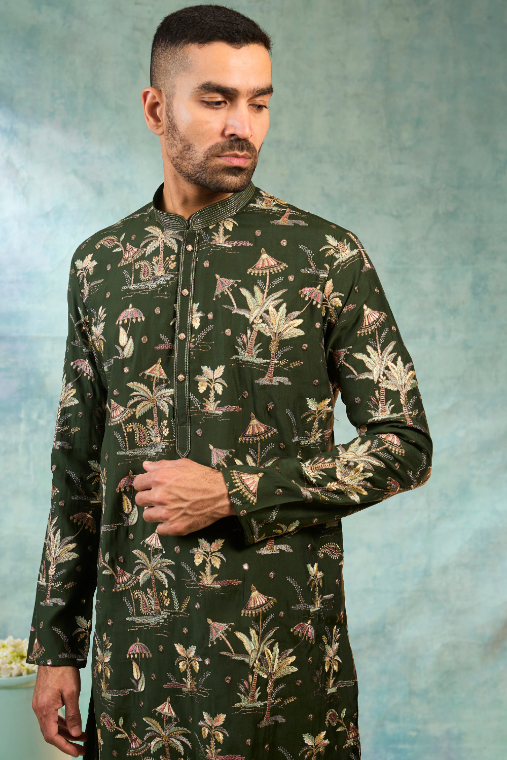 Silk kurta set multi thread embroidery