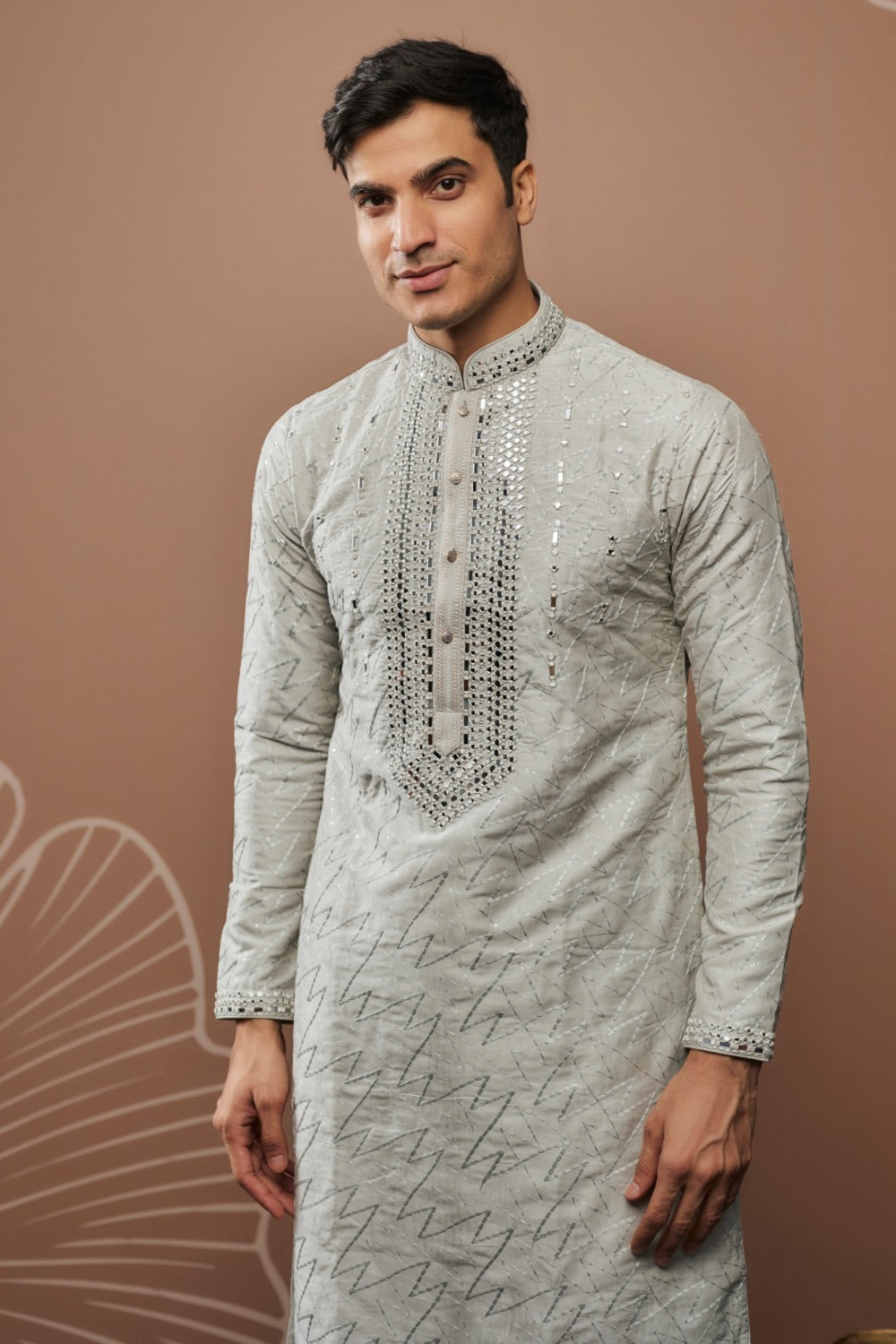 Silk kurta set with hand and machine work