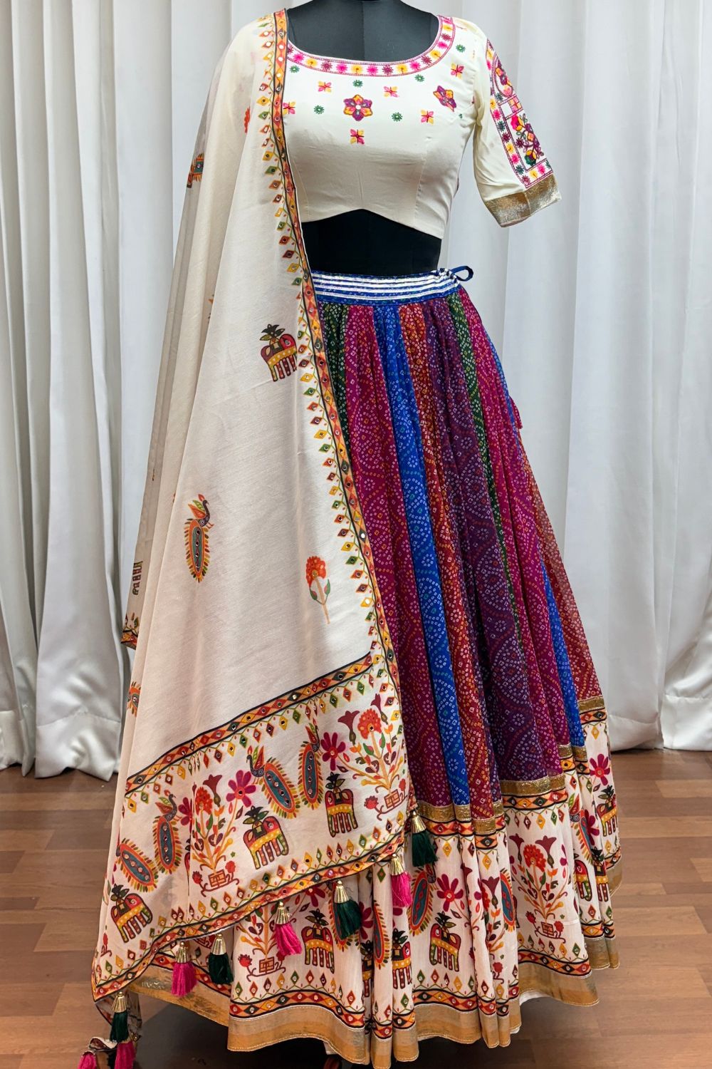 Multicolor Georgette Mirror Work Navratri Chaniya Choli