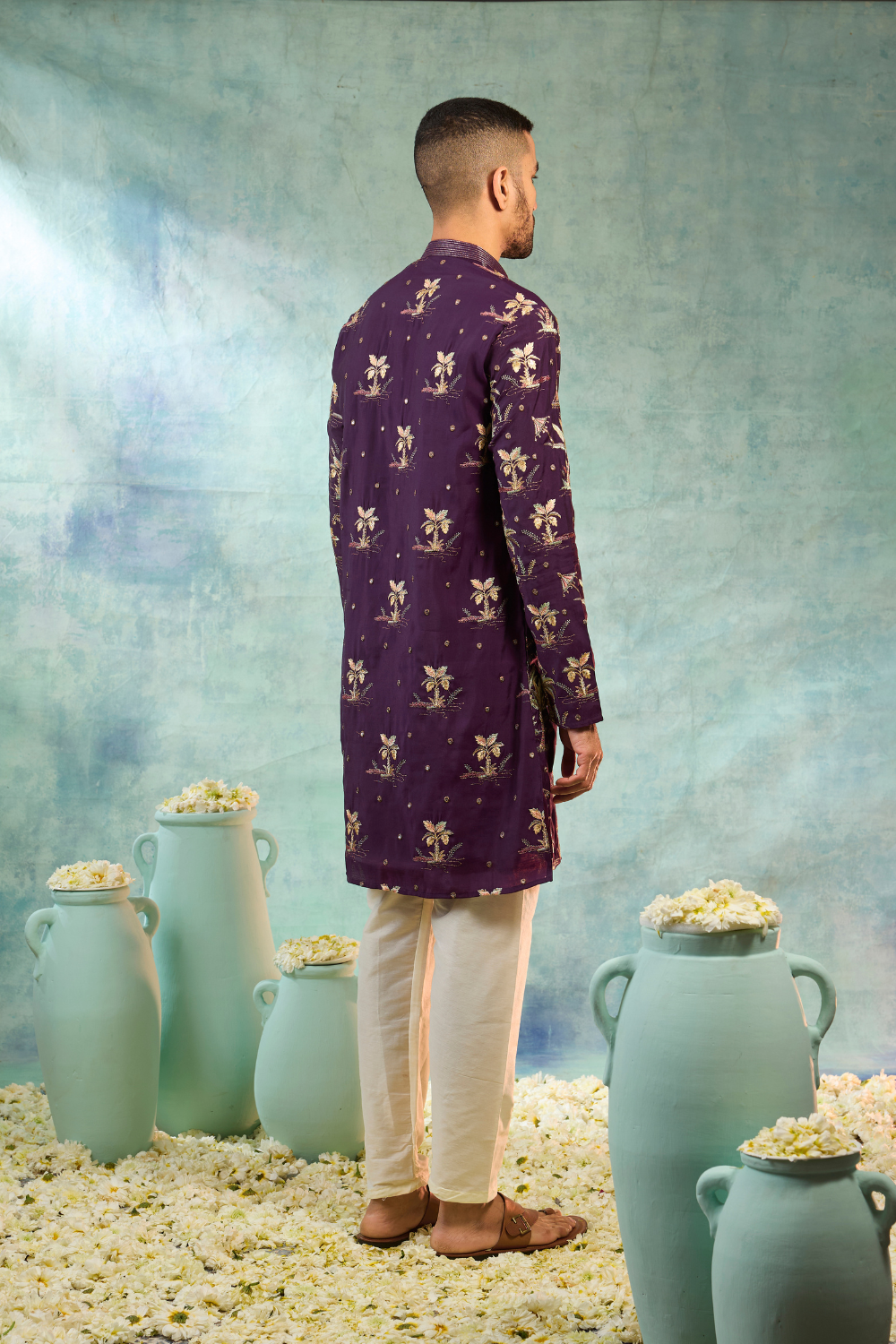 Silk kurta set multi thread embroidery
