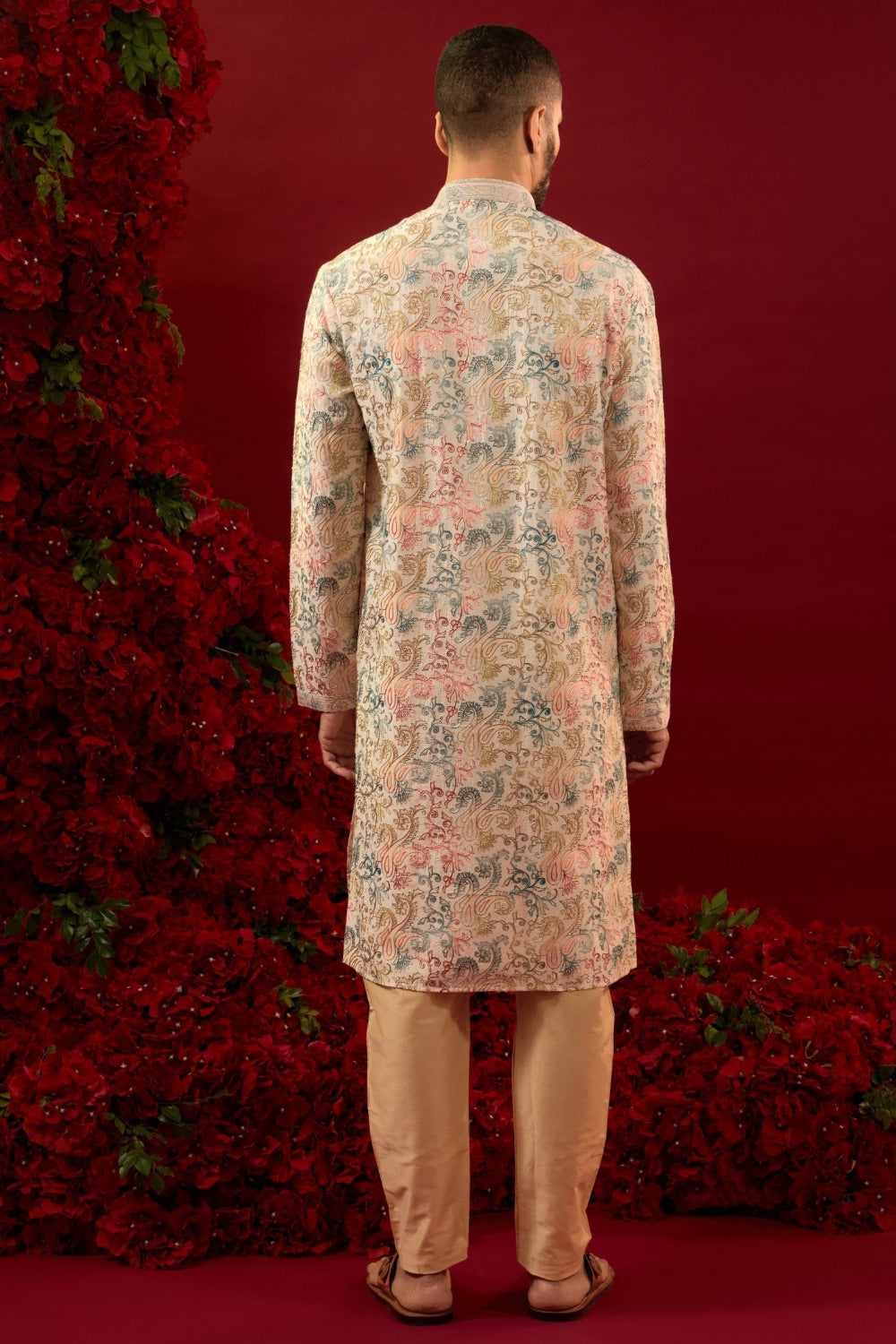 Pink silk kurta & pajama with machine work