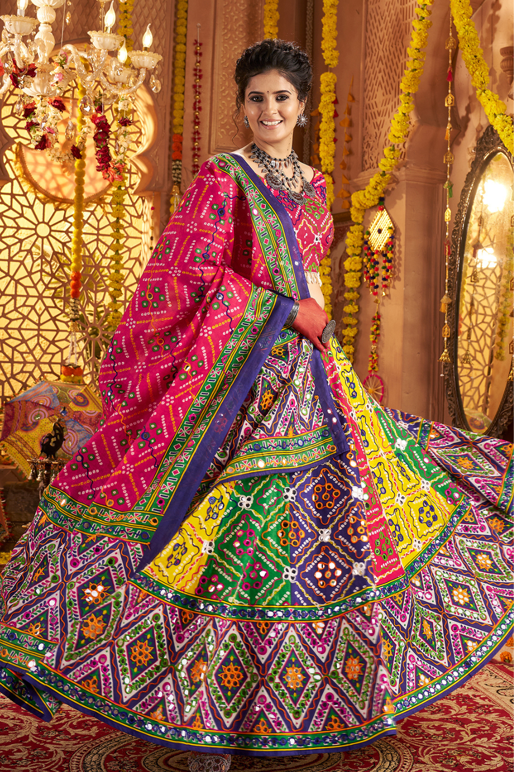MULTI COLOR COTTON NAVRATRI CHANIYA CHOLI WITH THREAD AND FOIL WORK