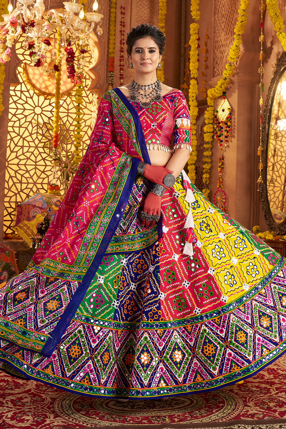 MULTI COLOR COTTON NAVRATRI CHANIYA CHOLI WITH THREAD AND FOIL WORK