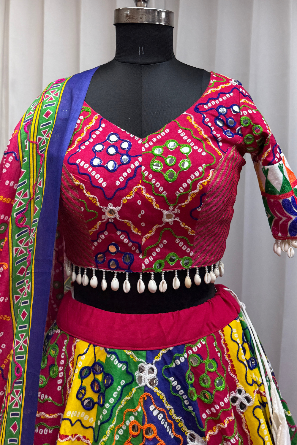 MULTI COLOR COTTON NAVRATRI CHANIYA CHOLI WITH THREAD AND FOIL WORK