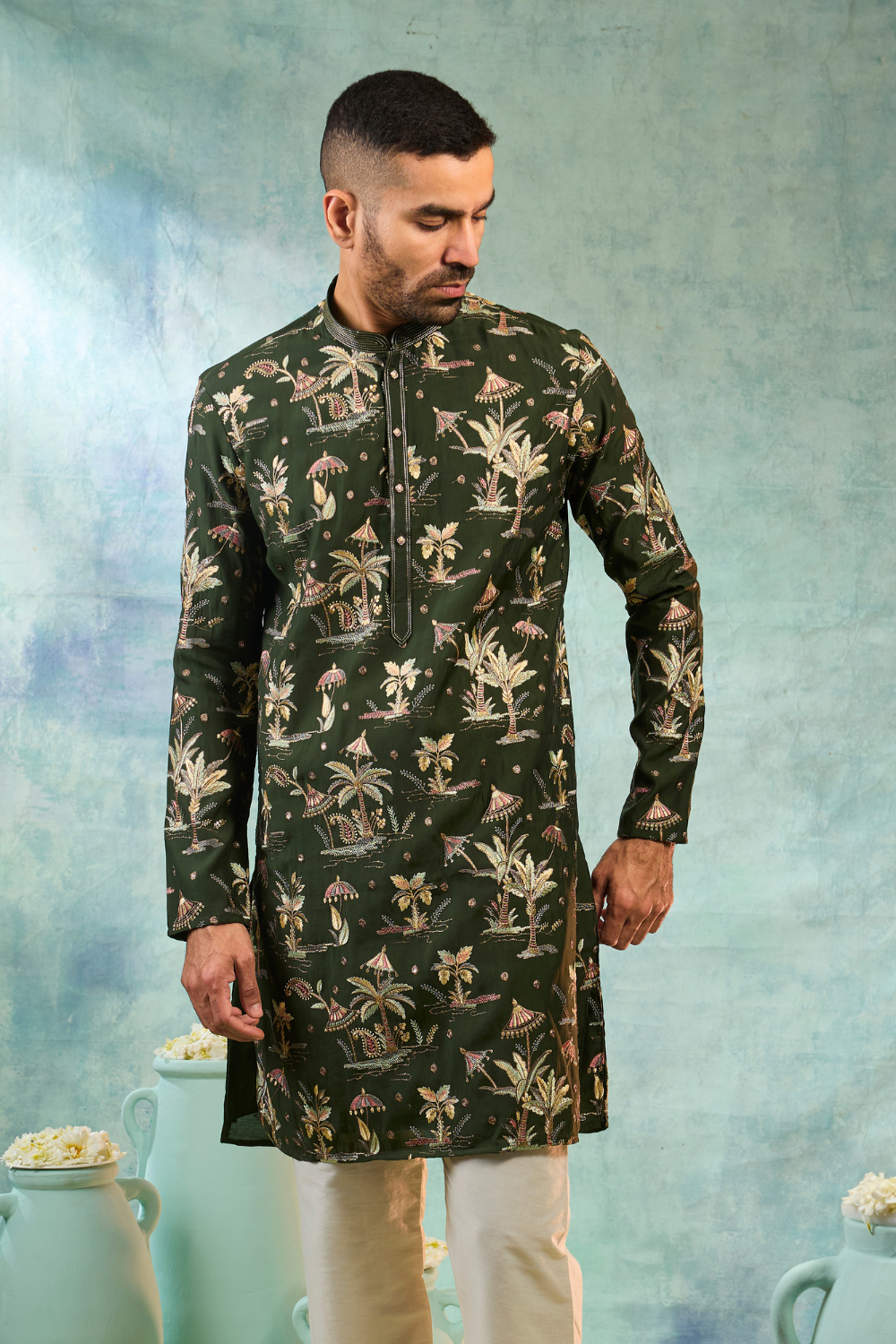 Silk kurta set multi thread embroidery