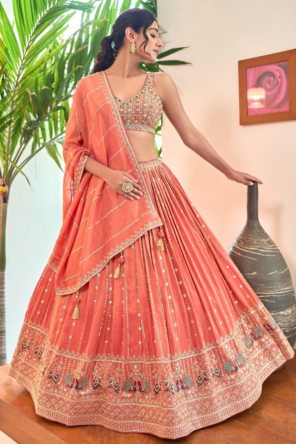 Peach Silk Lehenga Choli Set