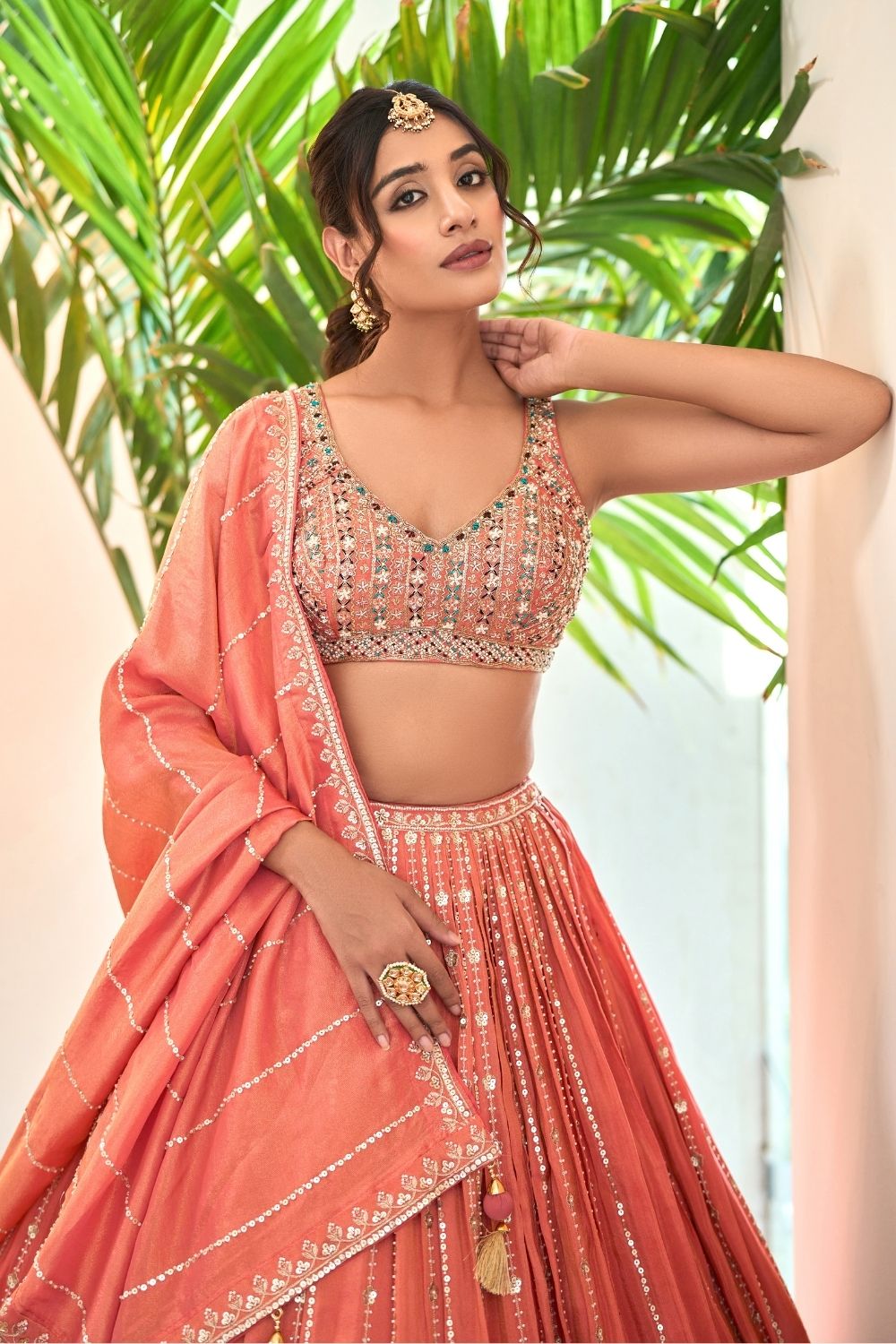 Peach Silk Lehenga Choli Set