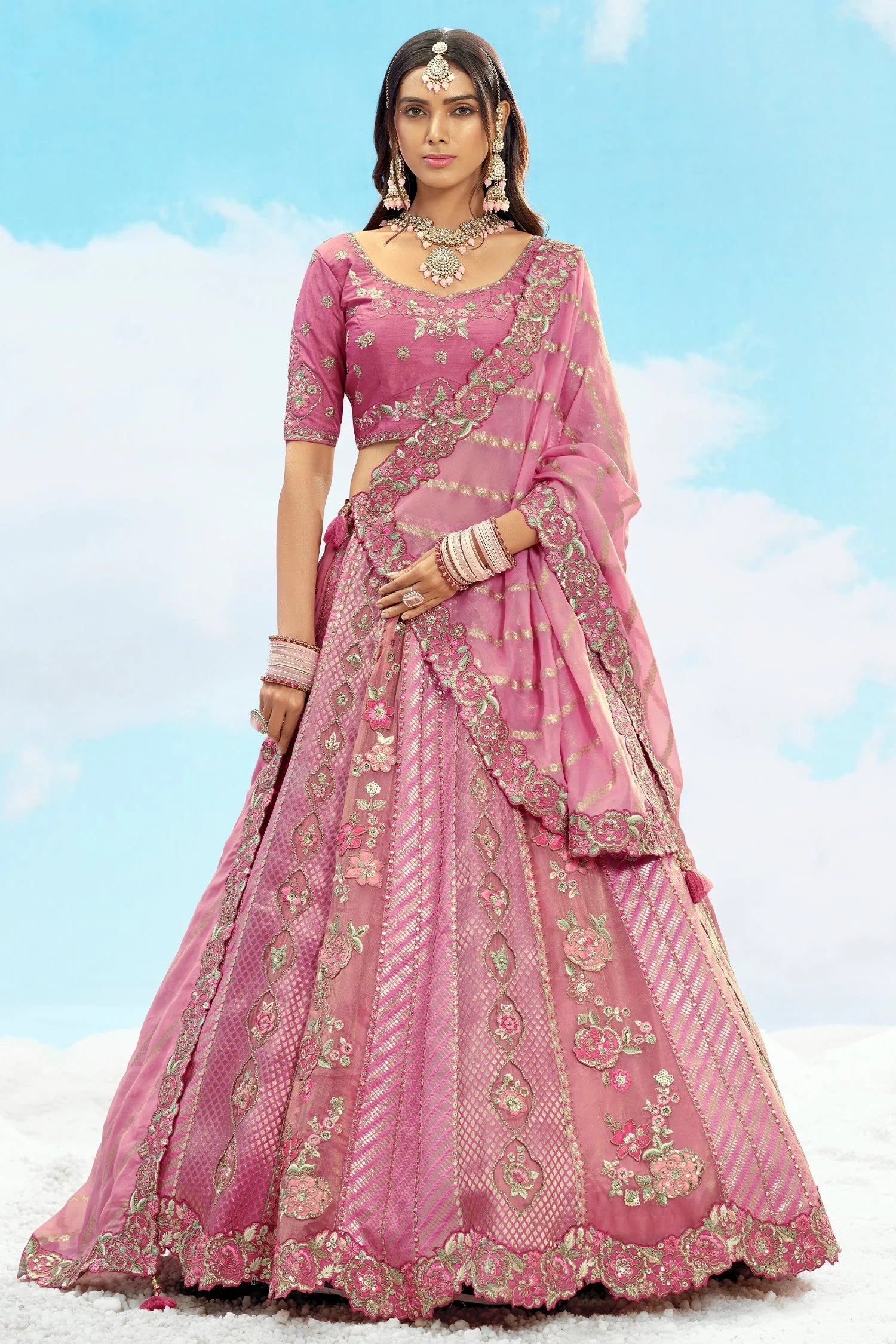 Designer Silk Lehenga with Sequin and Floral Work