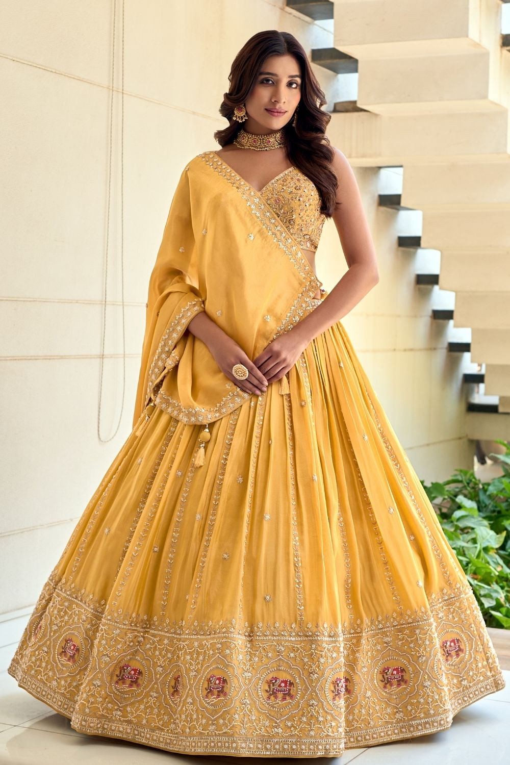 Yellow Silk Lehenga Choli With Hand Embroidery