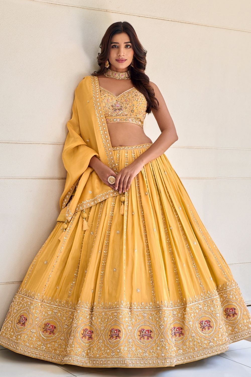 Yellow Silk Lehenga Choli With Hand Embroidery