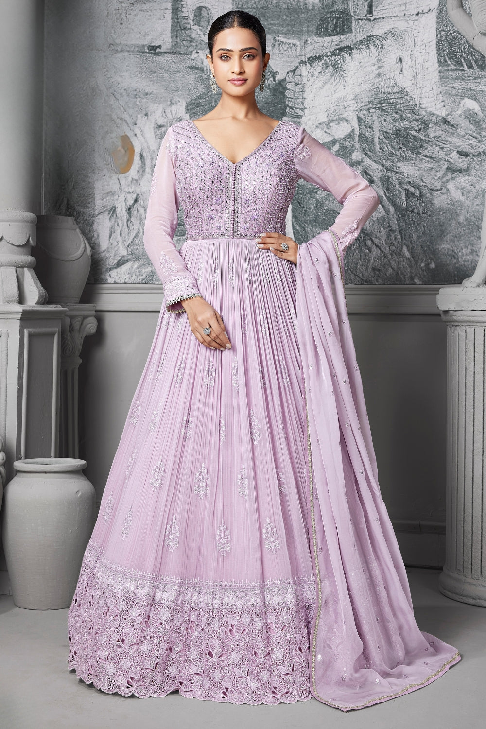 Anarkali Set with Mirror and Cutdana Work
