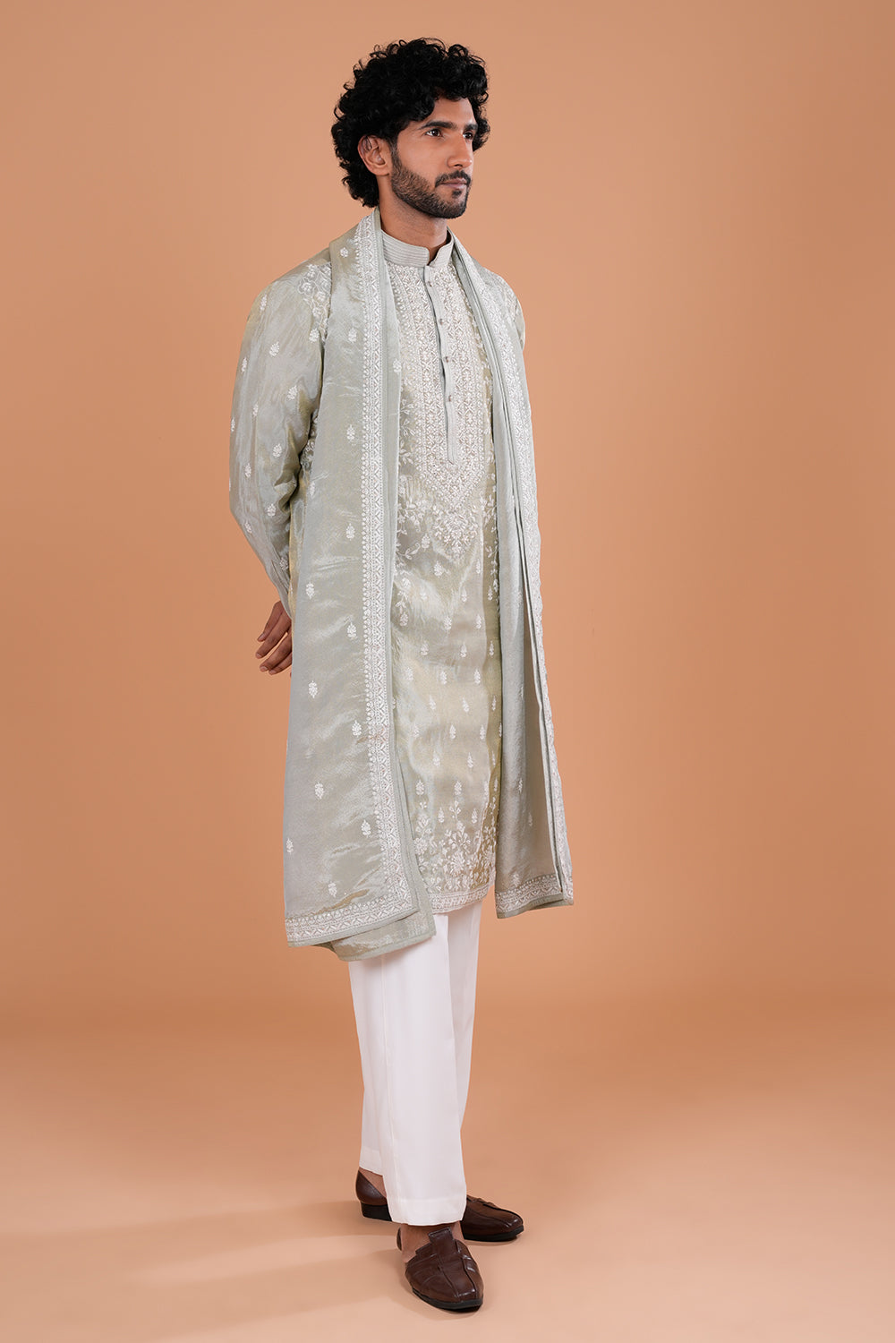 Aqua Green Embroidered Kurta with Dupatta