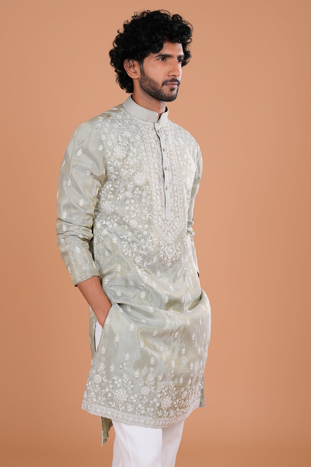 Aqua Green Embroidered Kurta with Dupatta