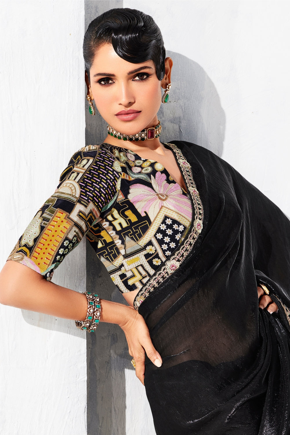 BLACK SAREE WITH SEQUINS AND EMBROIDERY