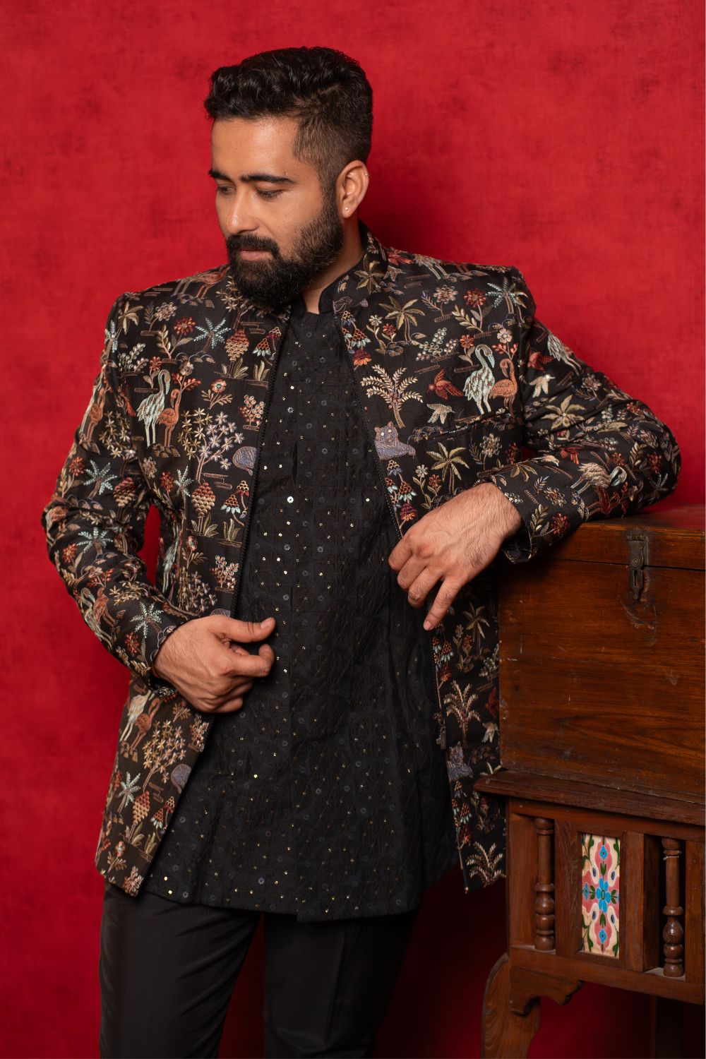 BLACK SILK INDO-WESTERN WITH SEQUINS AND RESHAM EMBROIDERY