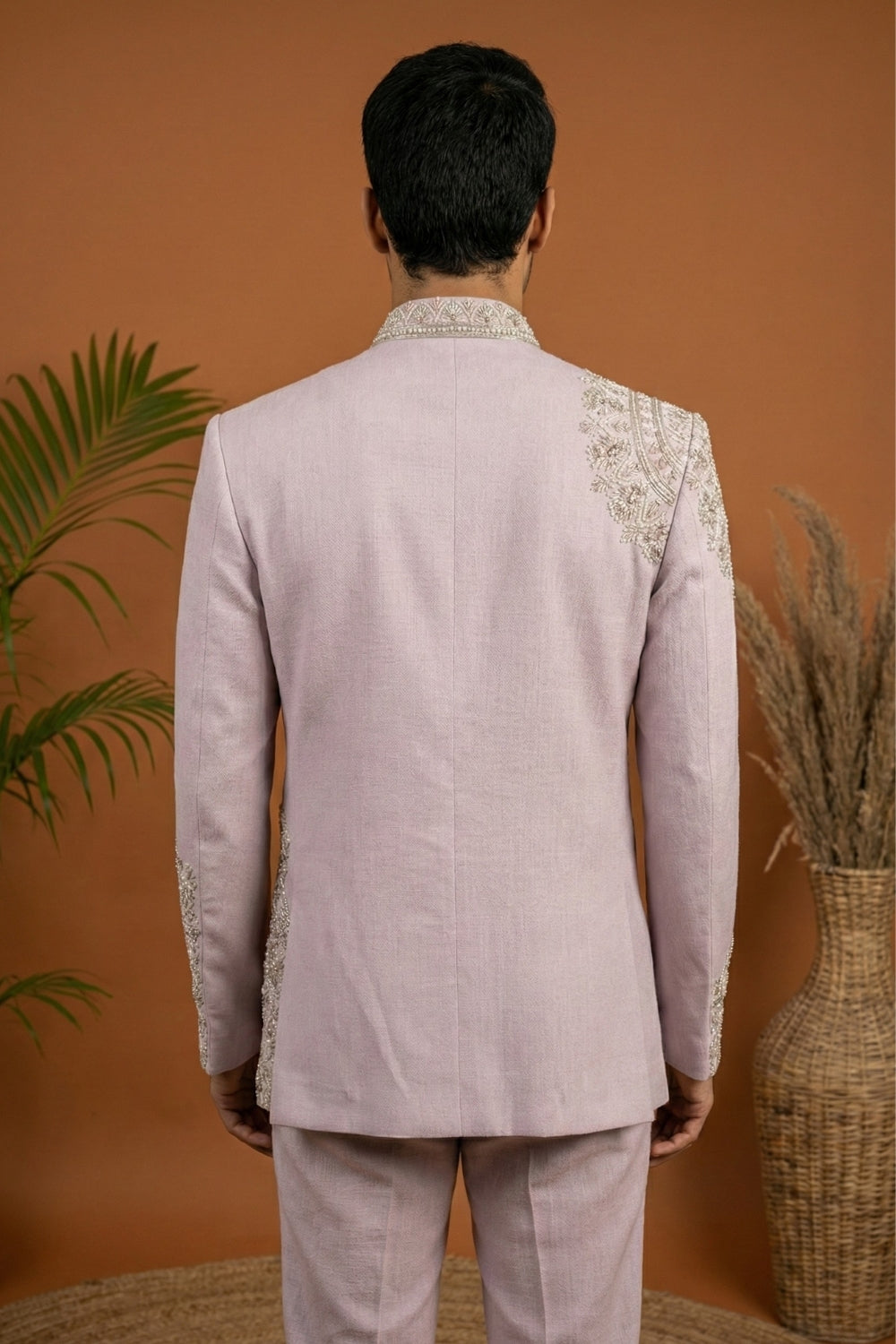 Baby Pink Imported Jodhpuri Set with Cutdana and Moti Work