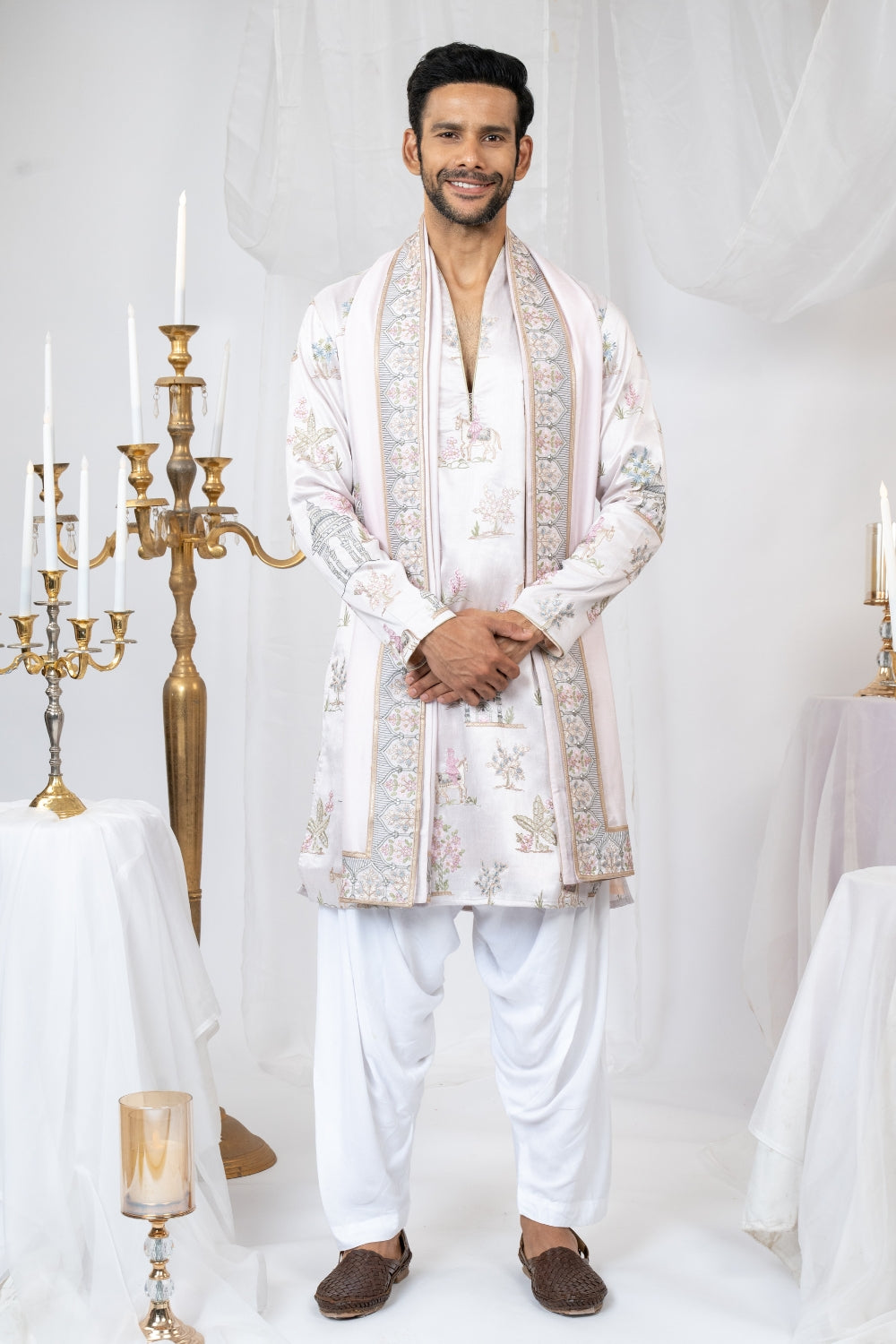 Baby Pink Silk Kurta Set with Sequins and Resham Embroidery