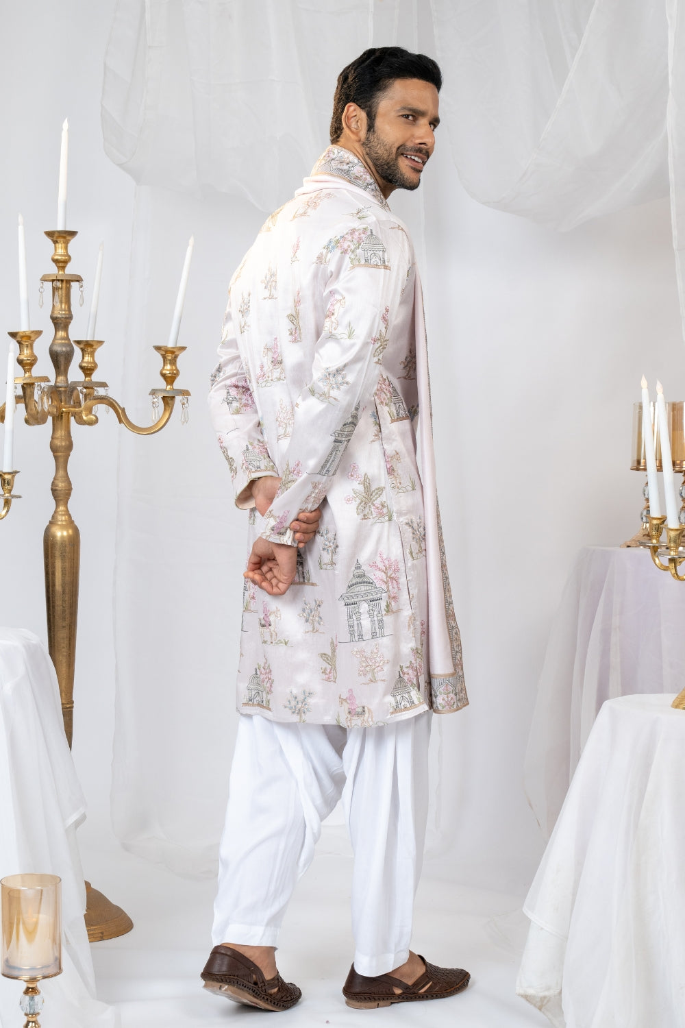 Baby Pink Silk Kurta Set with Sequins and Resham Embroidery