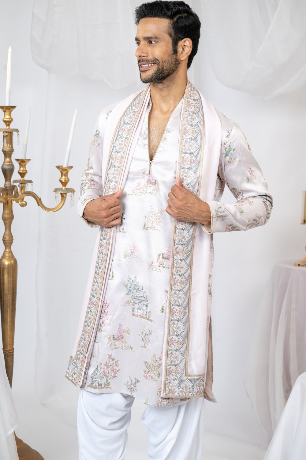 Baby Pink Silk Kurta Set with Sequins and Resham Embroidery