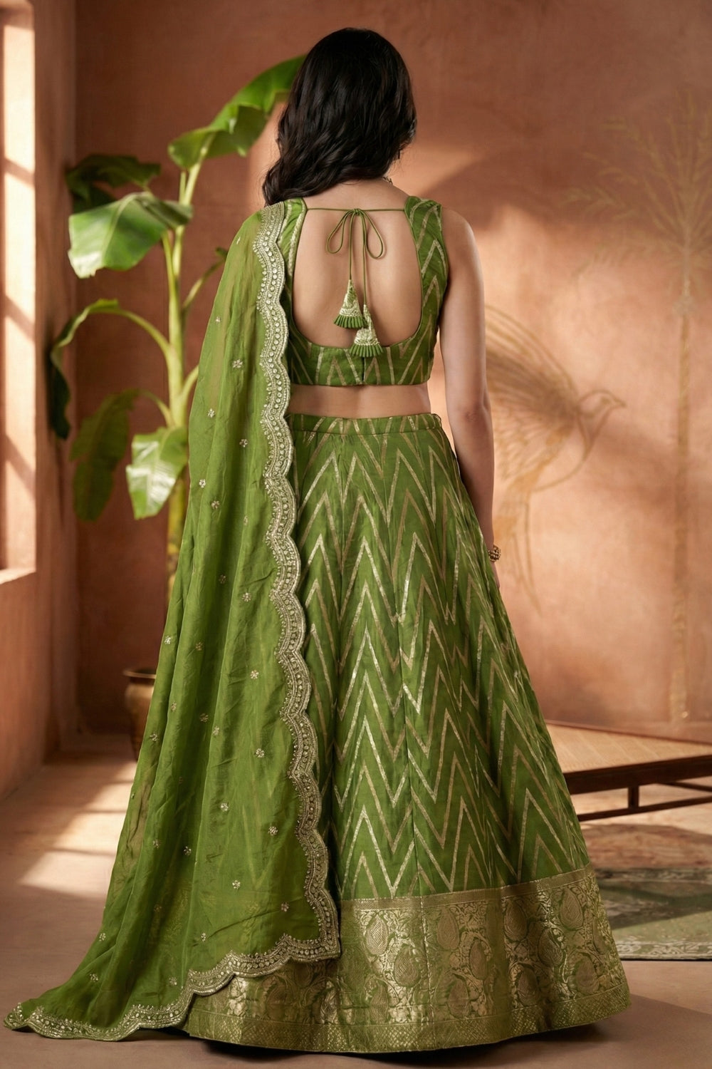 Banarsi Silk Waving Lehenga Set