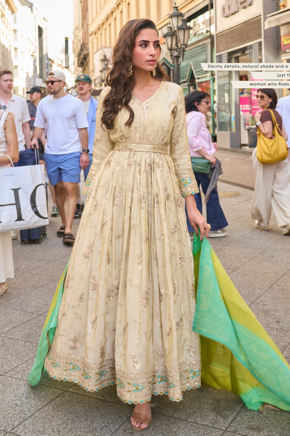 Beige Silk Anarkali Set with Sequins and Embroidery Work