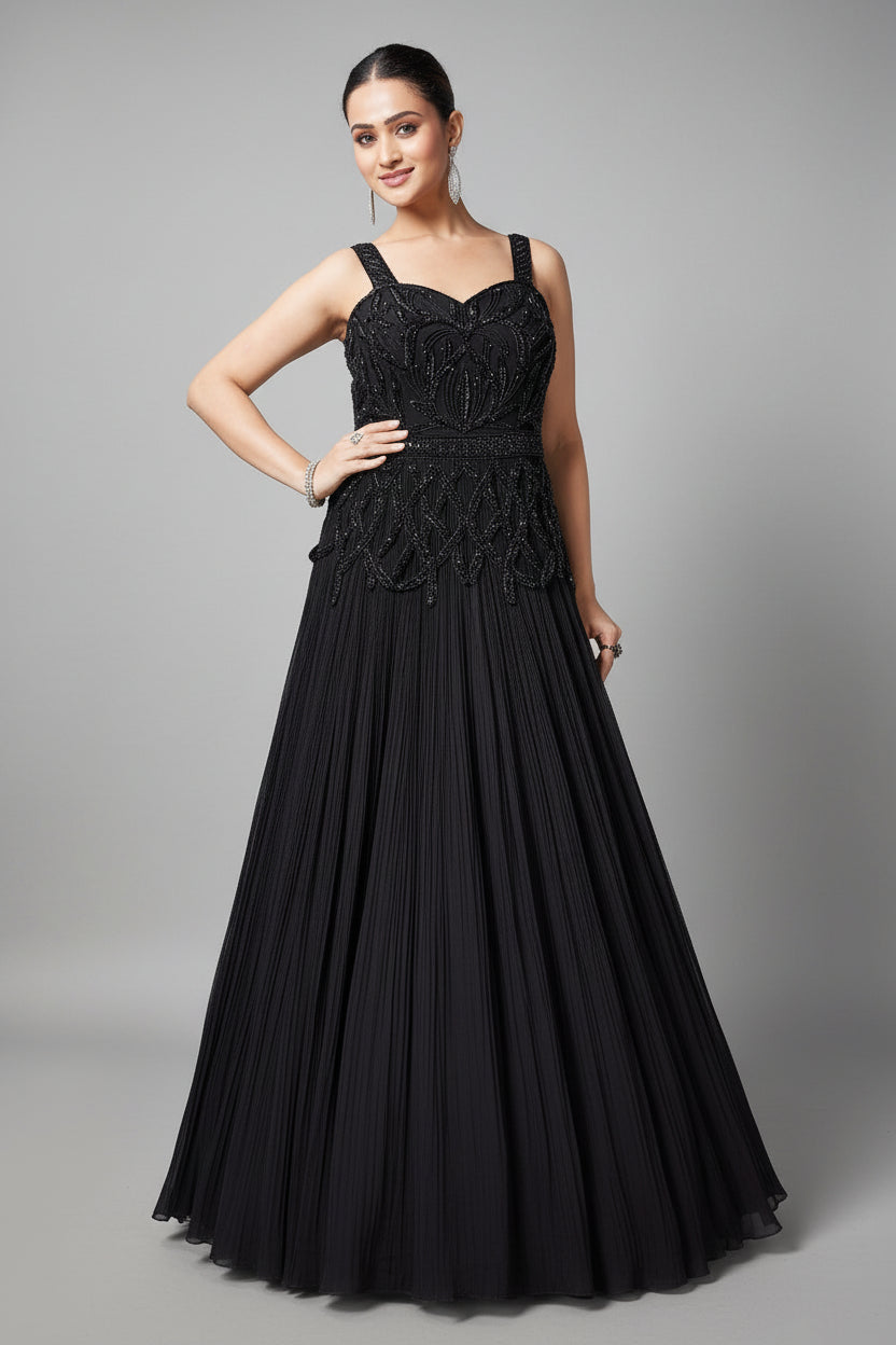 Black Georgette Lehenga Set with Moti and Cutdana Work