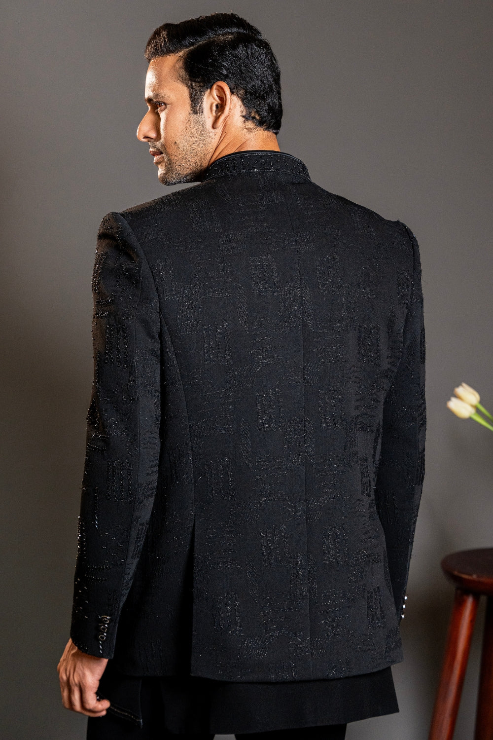 Black Imported Indo Western with Moti and Cutdana Work