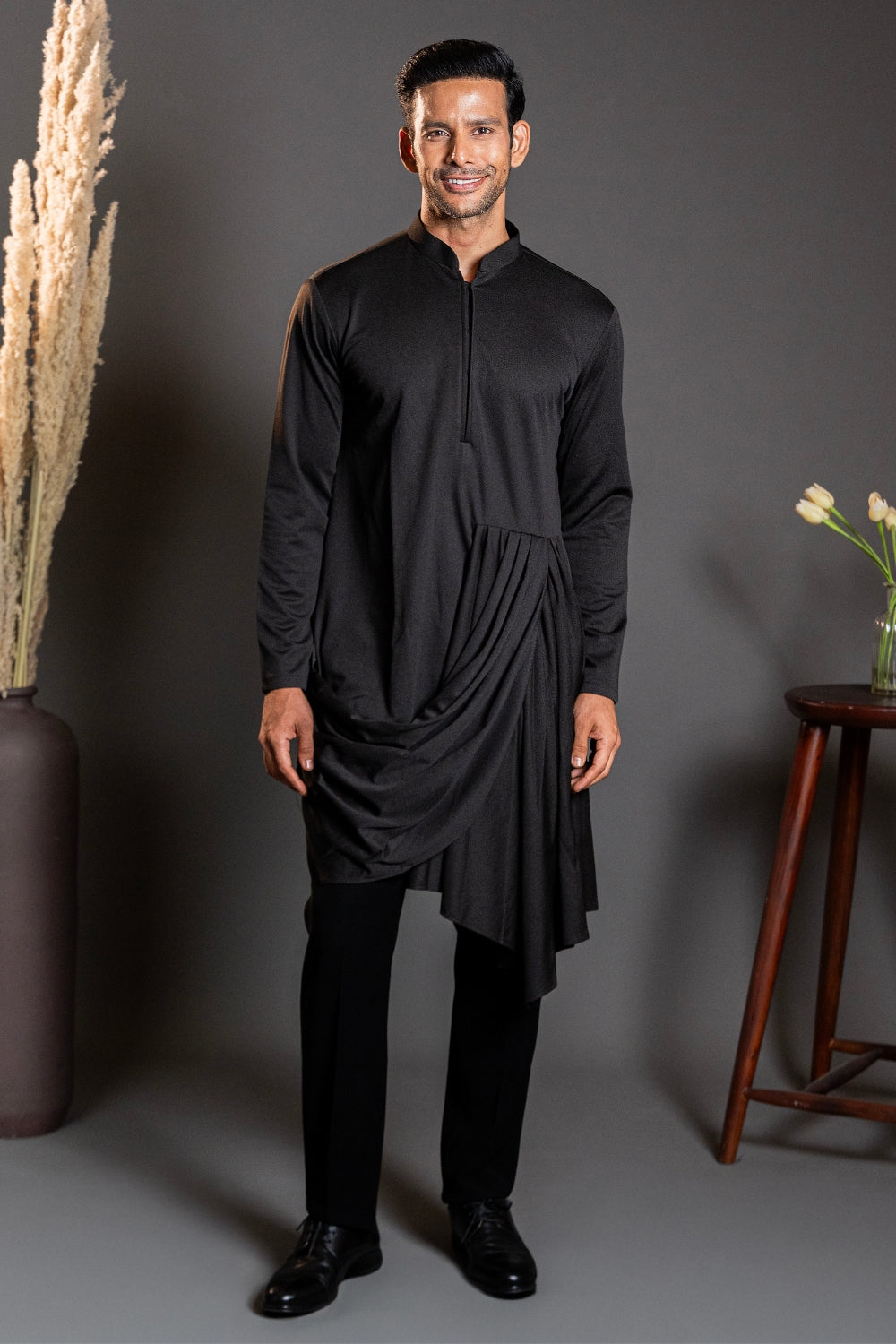 Black Imported Indo Western with Moti and Cutdana Work